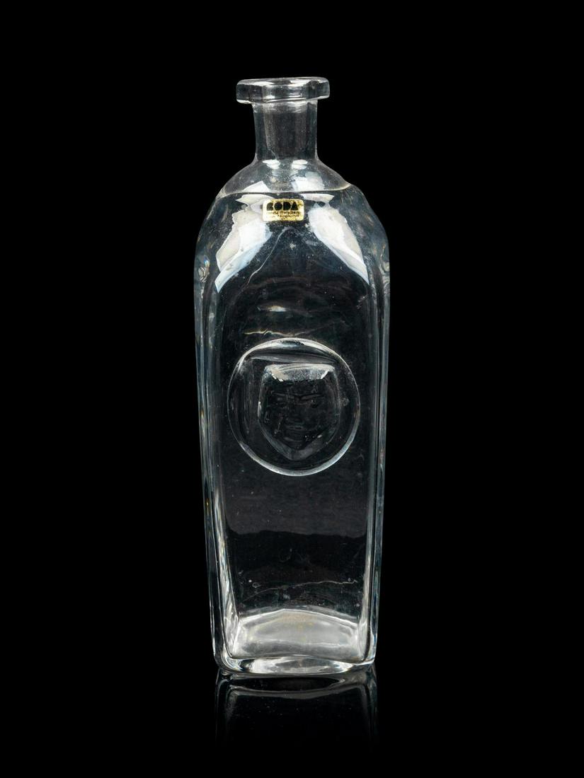 Erik Hoglund (Swedish, 1932-1998) Bottle BODA, Sweden: Erik Hoglund (Swedish, 1932-1998) Bottle BODA, Sweden blown and cast glass etched signature to underside H 8 3/4 x W 3 x D 3 inches