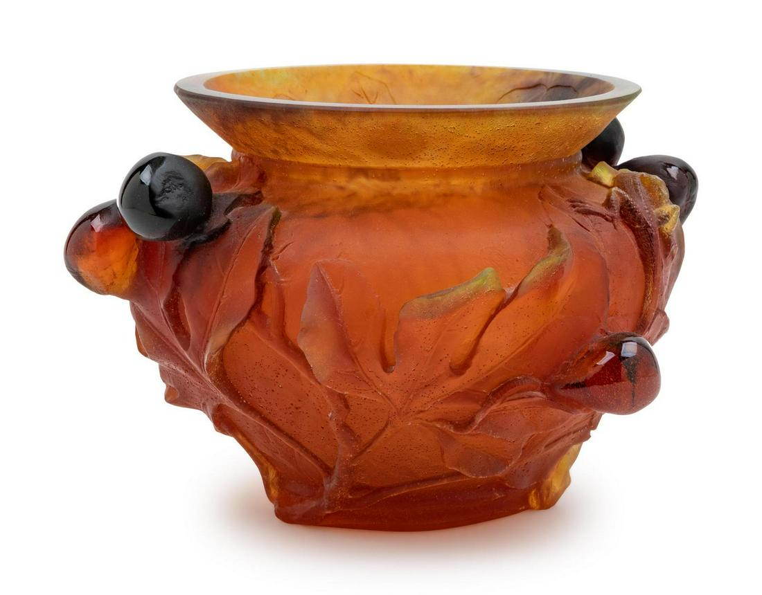 Daum France, Late 20th Century Les Figues Center Bowl: Daum France, Late 20th Century Les Figues Center Bowl pate-de-verre glass signed H 7 1/2 x Diameter 12 inches
