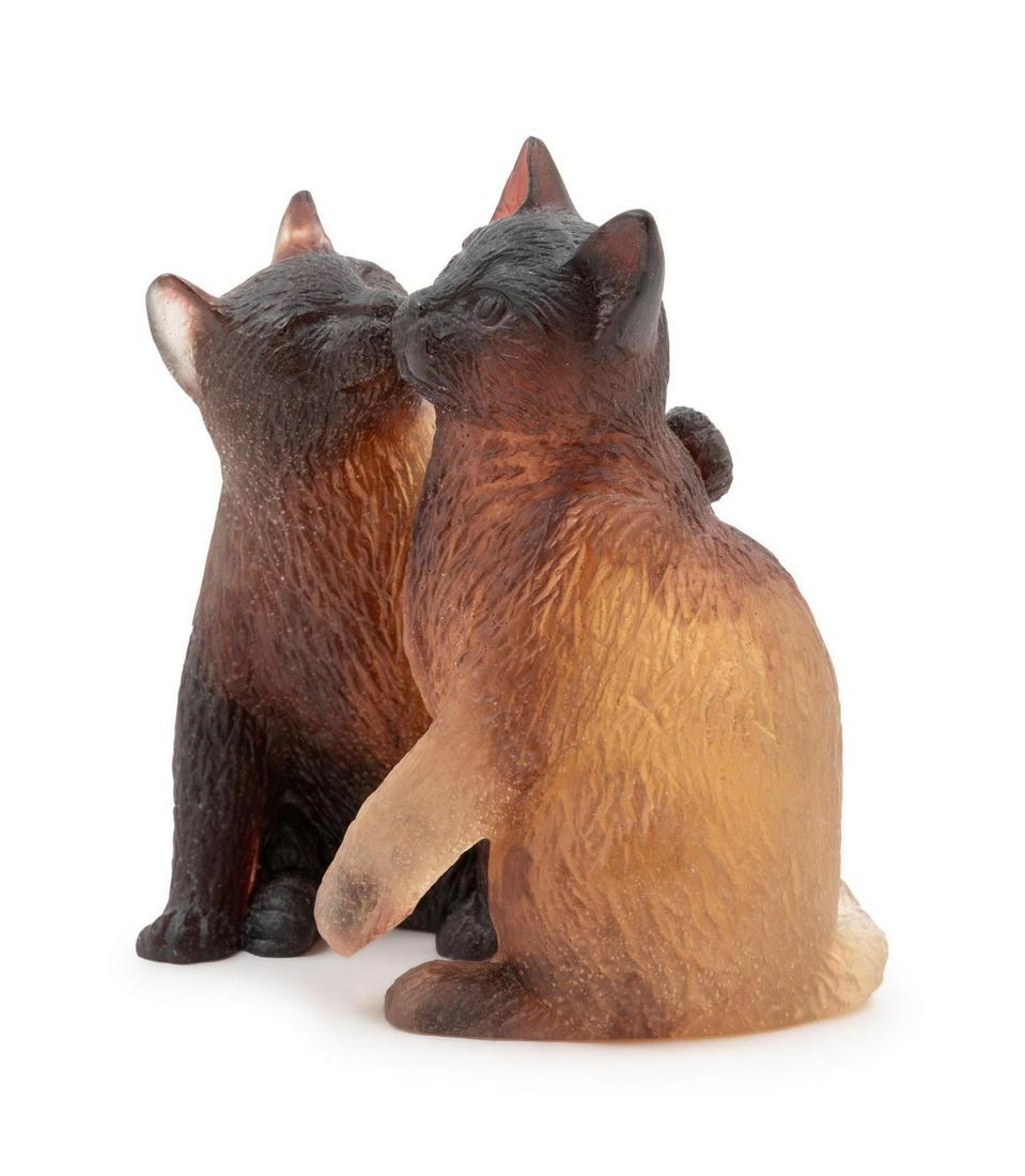 Daum France, Late 20th Century Two Kittens Figurine: Daum France, Late 20th Century Two Kittens Figurine pate-de-verre glass signed Height 4 1/2 inches