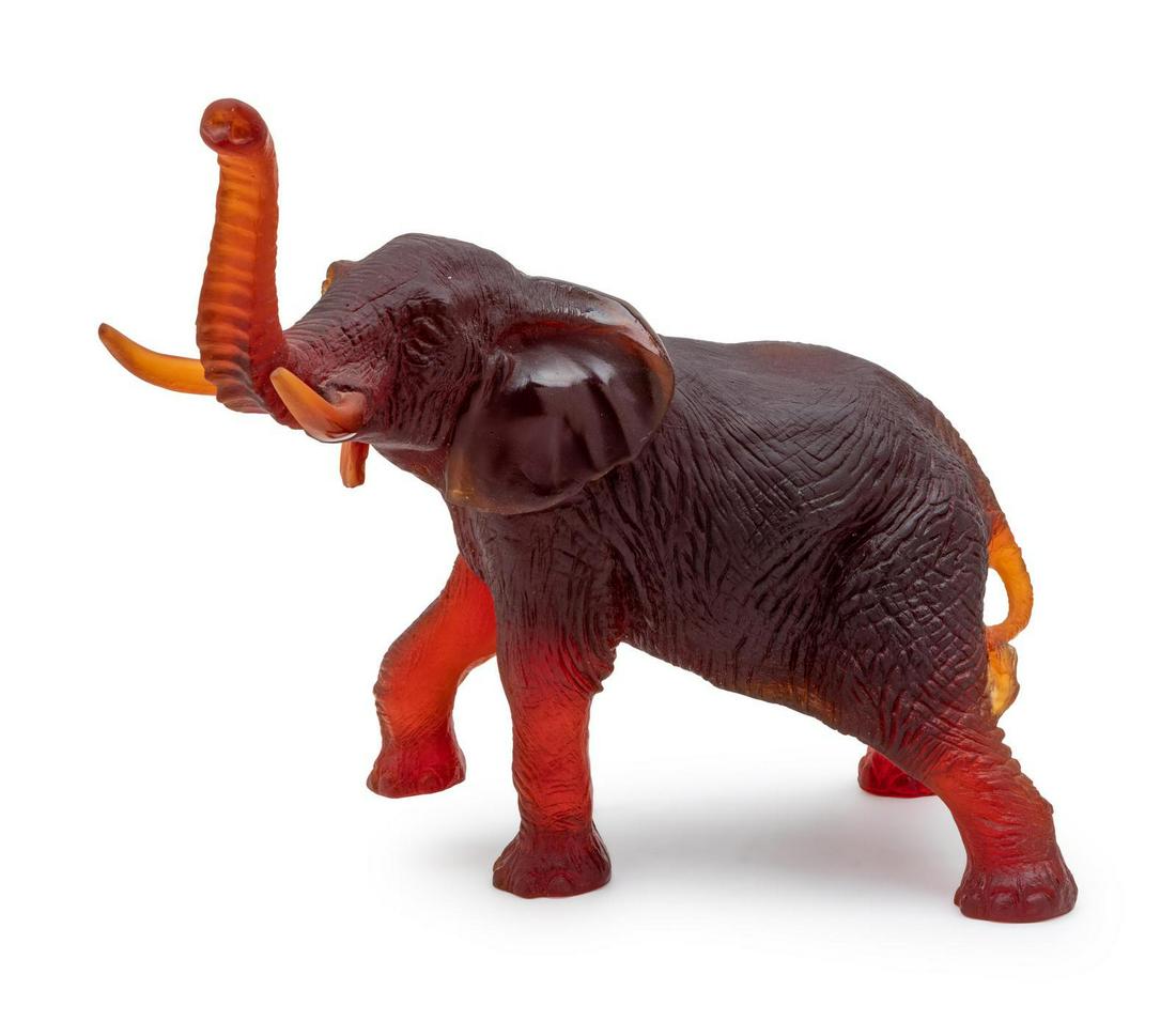 Daum France, Late 20th Century Elephant Figure: Daum France, Late 20th Century Elephant Figure pate-de-verre glass signed H 12 3/4 x W 16 inches