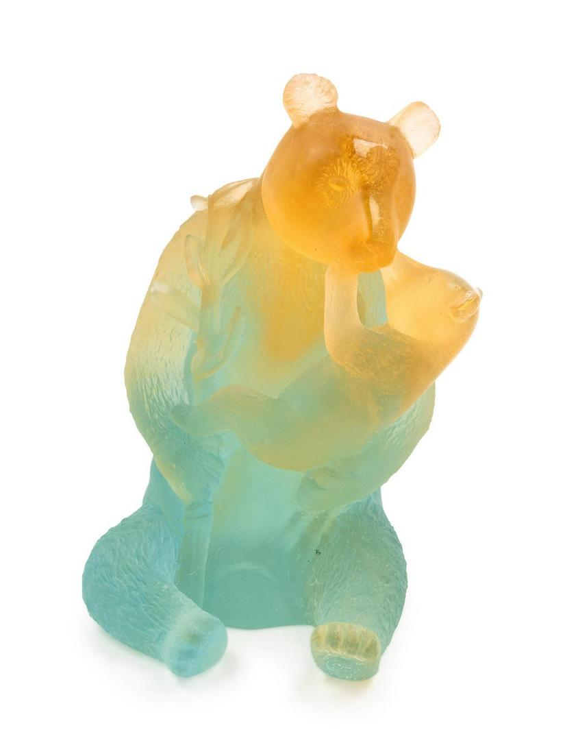 Daum France, Late 20th Centur Mother Bear with Cub: Daum France, Late 20th Centur Mother Bear with Cub Figurine pate de verre glass signed Height 6 1/2 inches