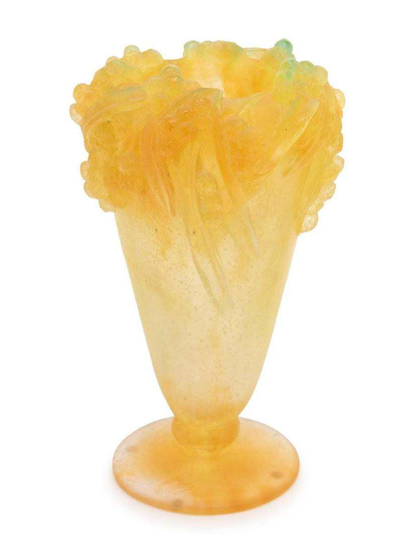 Daum France, Late 20th Century Pate de Verre Vase: Daum France, Late 20th Century Pate de Verre Vase pate de verre glass etched Daum to underside H 8 x Diameter 4 1/4 inches Property from the Estate of Thomas J. Klutznick, Chicago, Illinois
