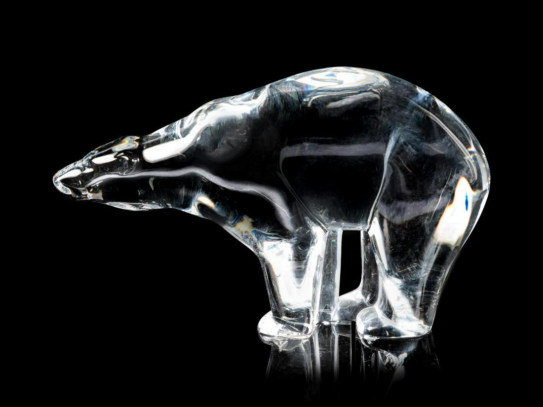 Baccarat France, Late 20th Century A Polar Bear Figure: Baccarat France, Late 20th Century A Polar Bear Figure mold-blown glass signed H 4 1/4 inches