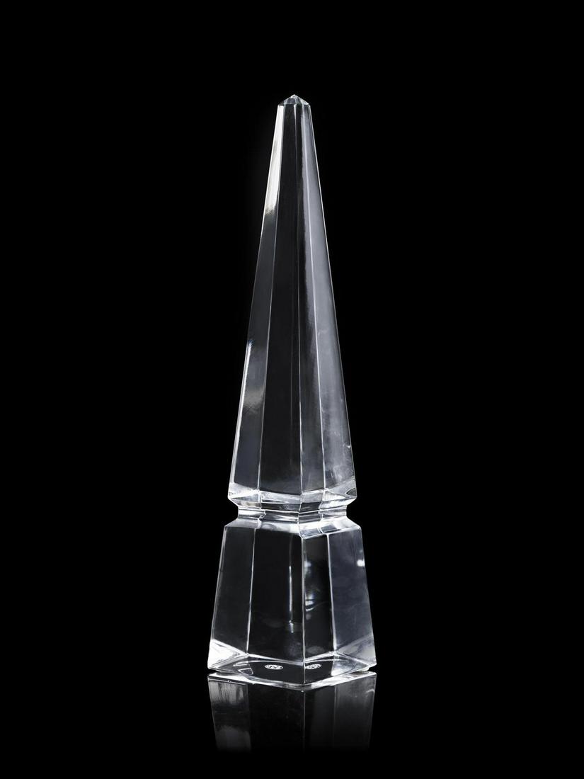 Baccarat France, Late 20th Century Obelisk: Baccarat France, Late 20th Century Obelisk mold-blown glass signed H 10 inches