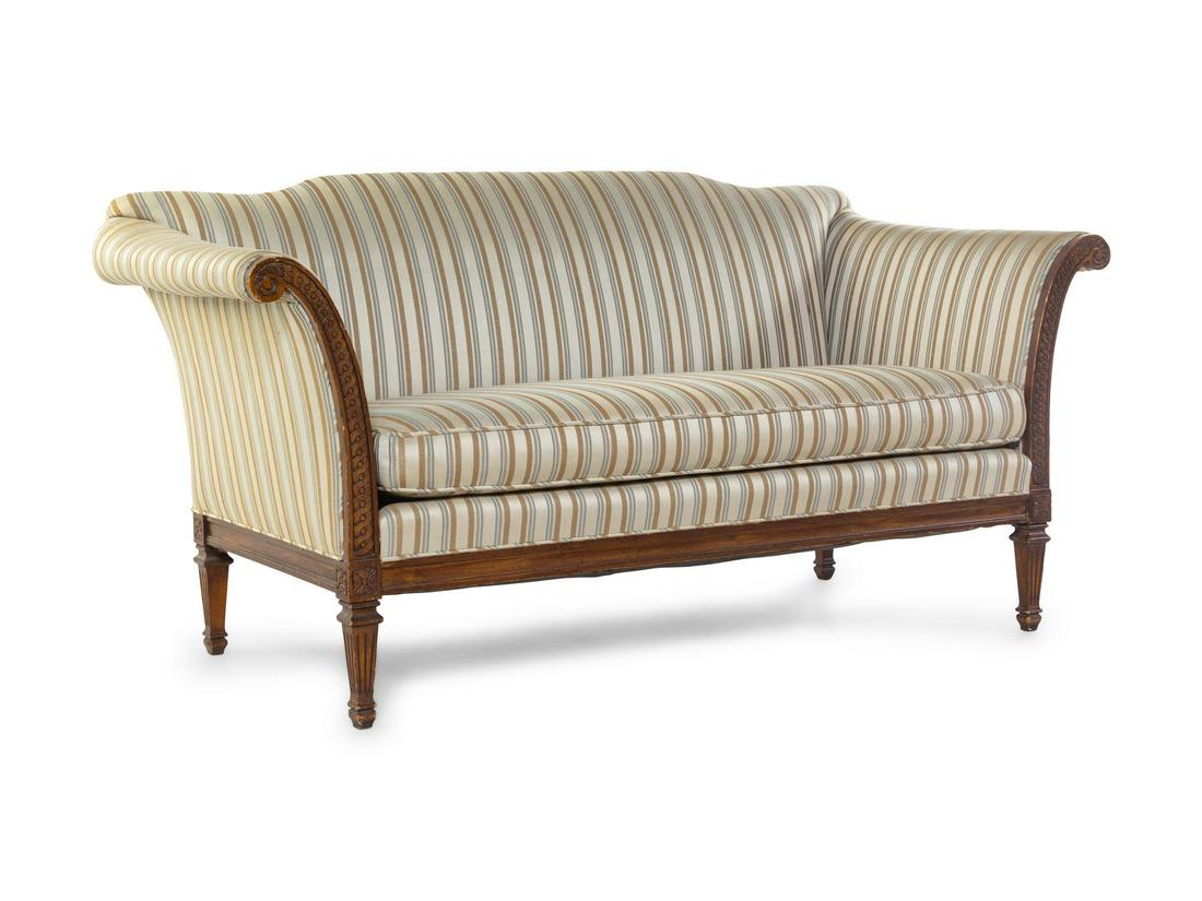 A Louis XVI Style Mahogany Canape: A Louis XVI Style Mahogany Canape Late 19th/Early 20th Century Height 32 x width 64 x depth 31 inches. Property from the Collection of Dr. Gregory Boshart and Dr. William Lawrence, Chicago, Illinois