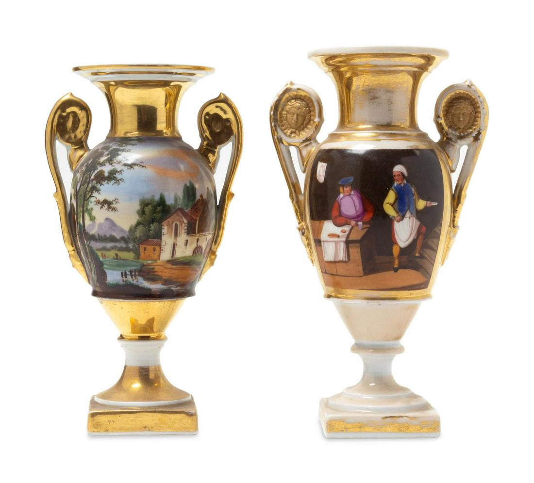 A Pair of Paris Porcelain Topographical Vases: A Pair of Paris Porcelain Topographical Vases 19th Century Height 8 3/4 inches. Property from the Collection of Dr. Gregory Boshart and Dr. William Lawrence, Chicago, Illinois