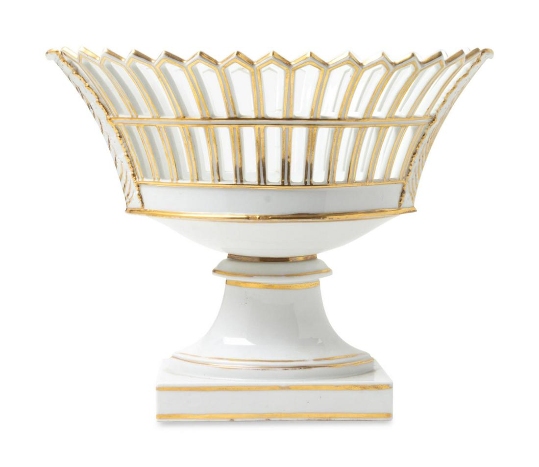 A Paris Porcelain Reticulated Center Bowl: A Paris Porcelain Reticulated Center Bowl 19th Century Height 11 x width 13 1/2 inches. Property from the Collection of Dr. Gregory Boshart and Dr. William Lawrence, Chicago, Illinois