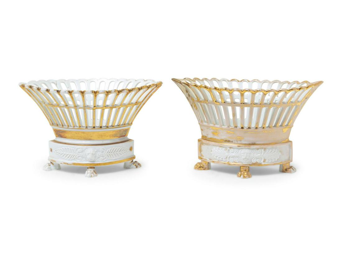A Pair of Paris Porcelain Baskets : A Pair of Paris Porcelain Baskets 19th Century Height 6 1/2 x width 10 3/4 inches. Property from the Collection of Dr. Gregory Boshart and Dr. William Lawrence, Chicago, Illinois