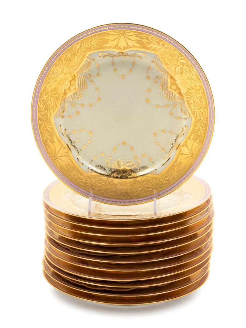 A Set of Twelve French Porcelain Service Plates: A Set of Twelve French Porcelain Service Plates Early 20th Century each marked Osborne to the underside. Diameter 10 1/4 inches. Property from the Collection of Dr. Gregory Boshart and Dr. William Law