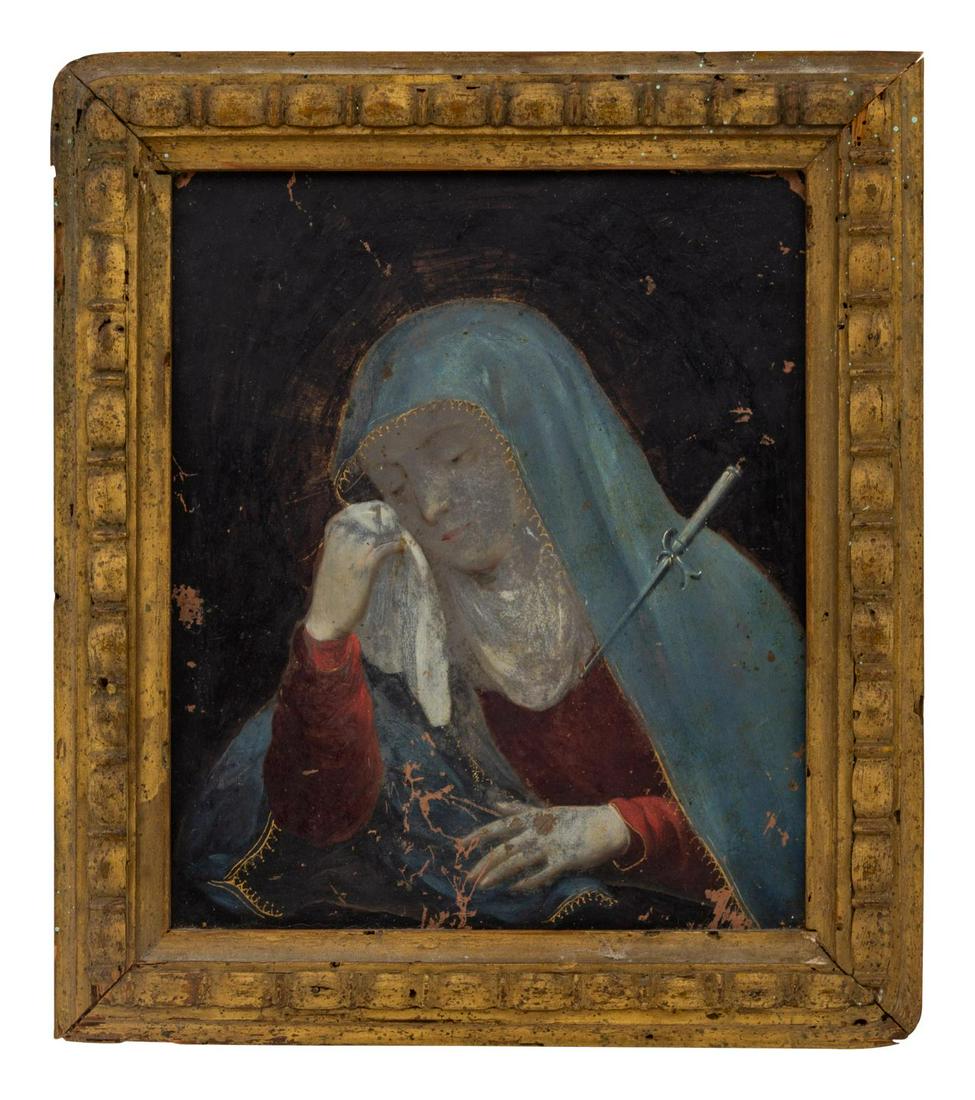 Continental School, 19th Century: Continental School, 19th Century Our Lady of Sorrows oil on canvas 8 x 7 3/4 inches.