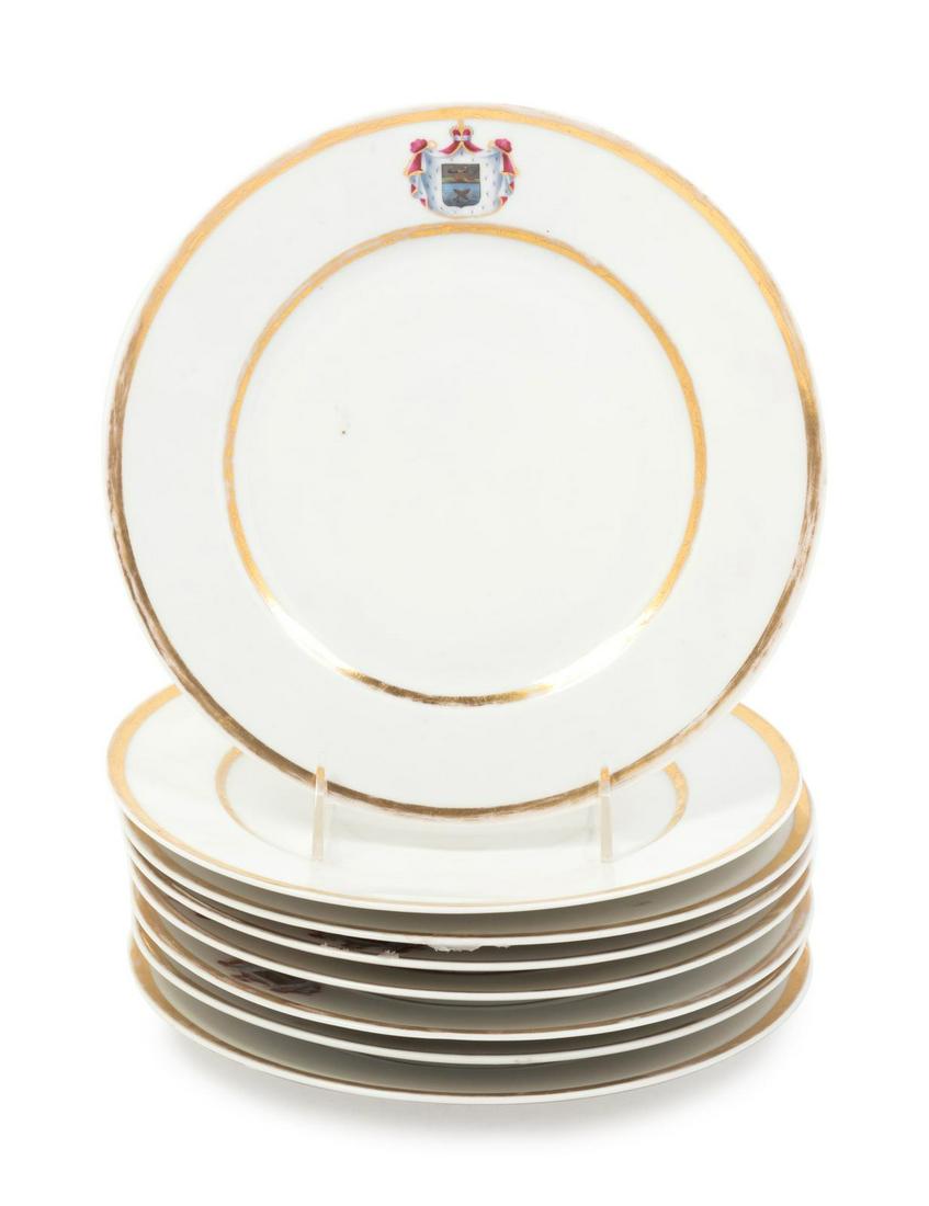 A Set of Eight Russian Armorial Plates: A Set of Eight Russian Armorial Plates Popov, 19th Century each depicting a crest. Diameter 9 1/2 inches. Property from the Collection of Dr. Gregory Boshart and Dr. William Lawrence, Chicago, Illinoi