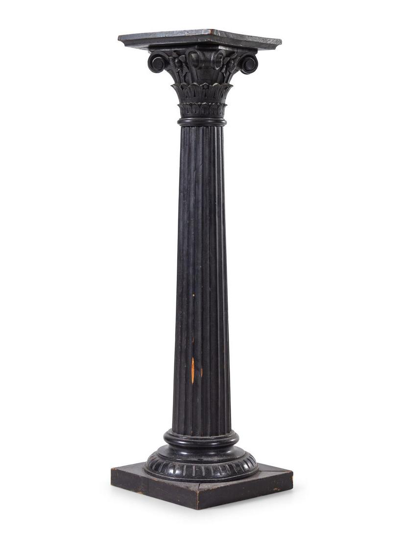 A Continental Ebonized Wood Pedestal: A Continental Ebonized Wood Pedestal 20th Century Height 43 1/8 x width 11 1/4 x depth 10 3/4 inches. Property from the Collection of Dr. Gregory Boshart and Dr. William Lawrence, Chicago, Illinois