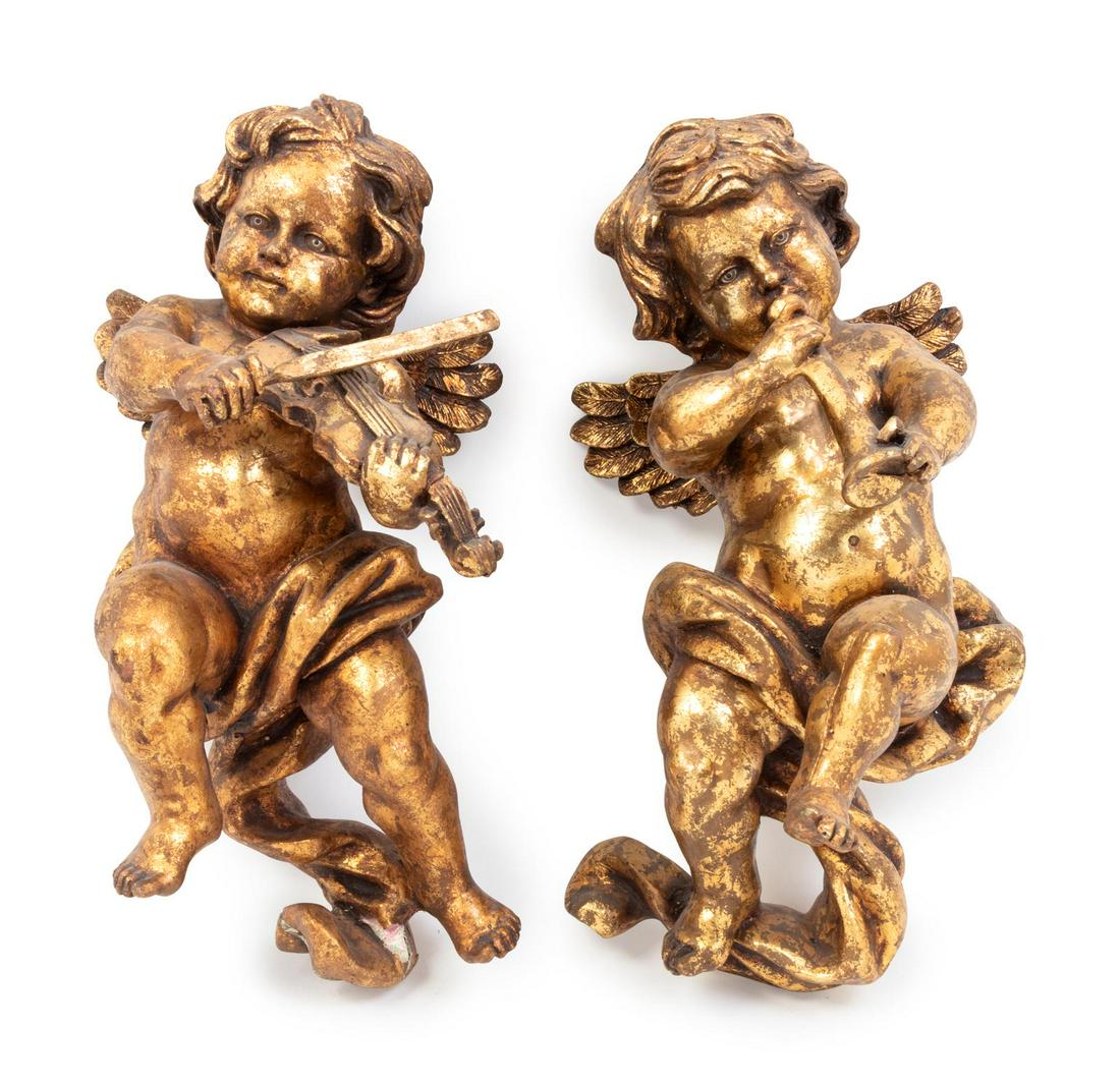 A Pair of Giltwood Putti Figures: A Pair of Giltwood Putti Figures 20th Century Height 15 inches. Property from the Collection of Dr. Gregory Boshart and Dr. William Lawrence, Chicago, Illinois