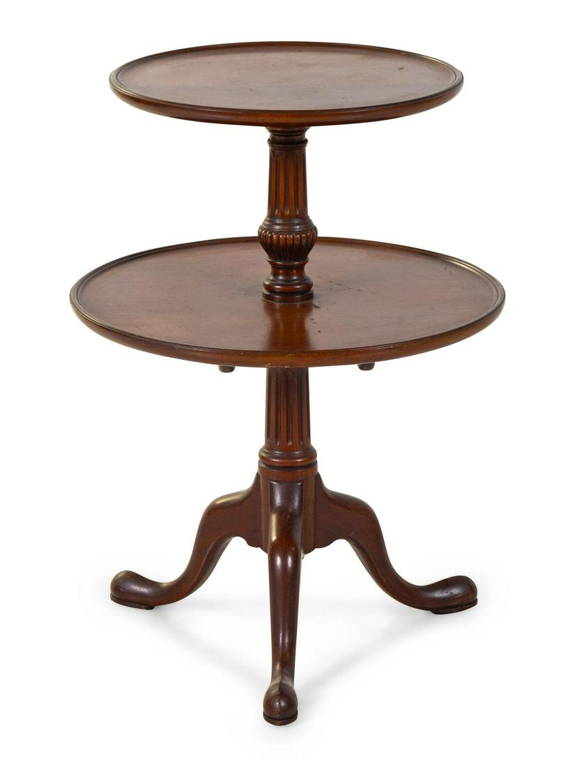 A George III Style Mahogany Dumbwaiter: A George III Style Mahogany Dumbwaiter 20th Century with two graduated circular tiers. Height 27 x diameter of larger tier 20 inches. Property from a Private Collection, Chicago, Illinois