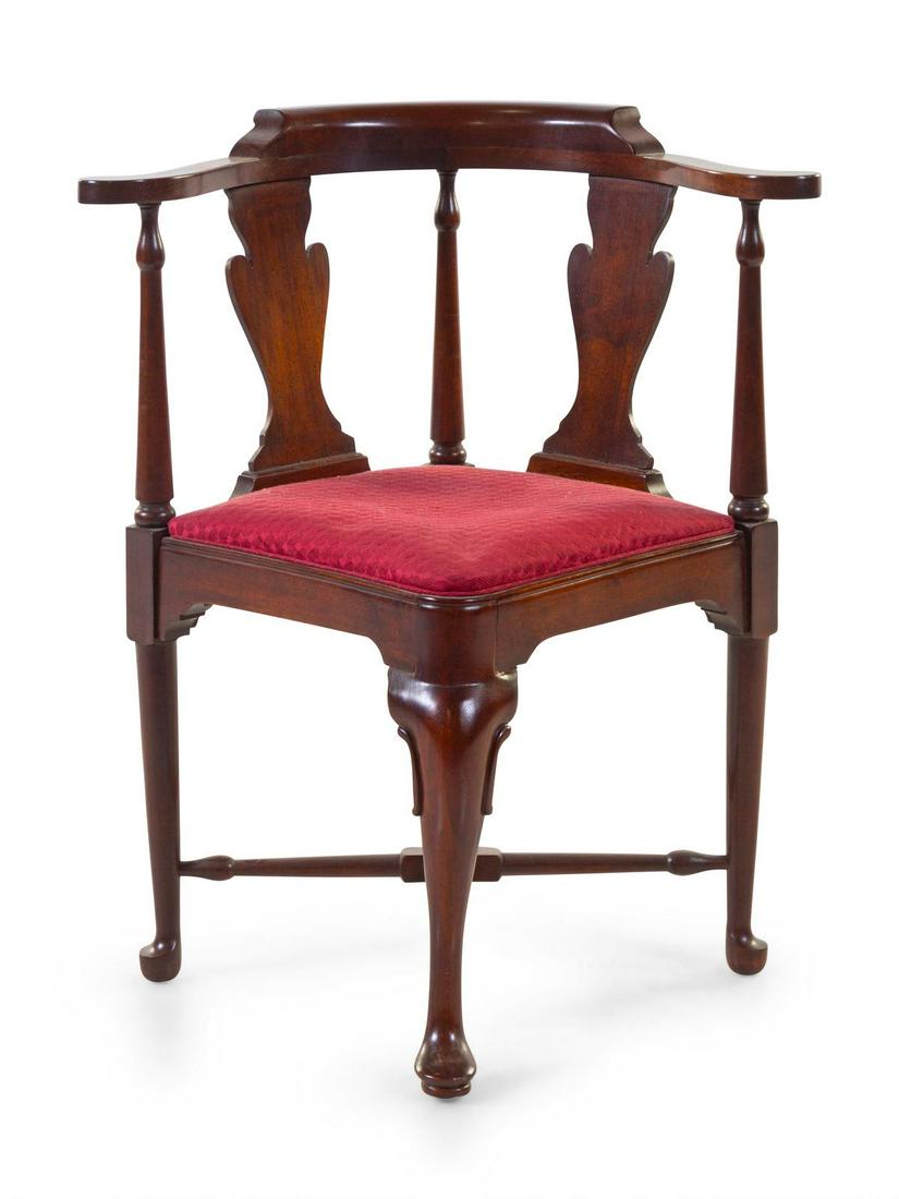 A George III Style Mahogany Corner Chair: A George III Style Mahogany Corner Chair 20th Century Height 33 3/4 inches. Property from a Midwest Collector