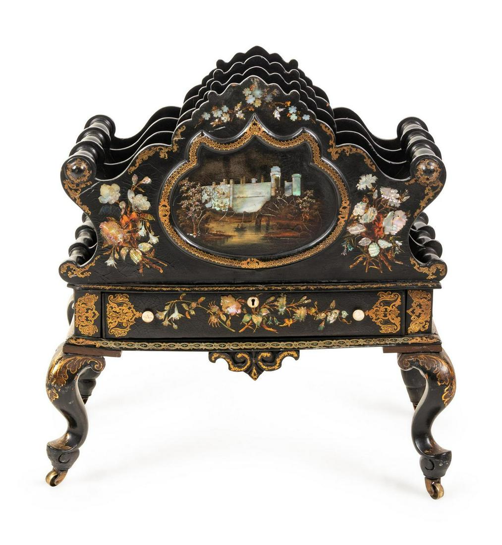 A Victorian Papier-Mache Canterbury: A Victorian Papier-Mache Canterbury 19th Century Width 24 inches.