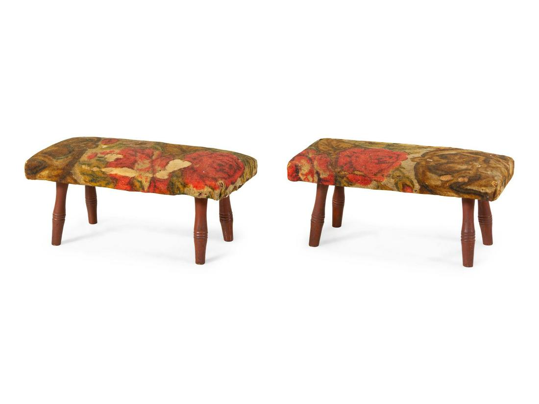 A Pair of American Footstools: A Pair of American Footstools each of rectangular form with needlepoint seats. Provenance: Property from the Chicago Historical Society Property from the Chicago Historical Society