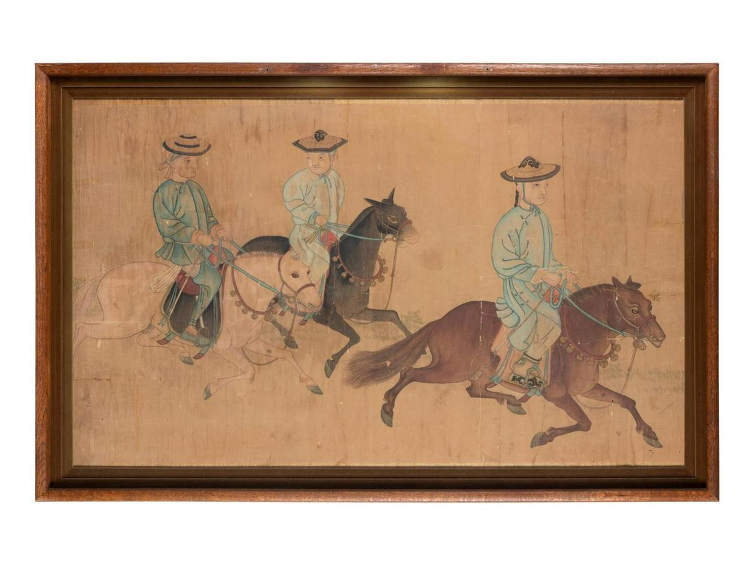 Artist Unknown (Chinese, Late 19th/Early 20th Century): Artist Unknown (Chinese, Late 19th/Early 20th Century) Equestrian Scene ink and color on paper 26 1/4 x 23 1/8 inches. Property from the Collection of Dr. Gregory Boshart and Dr. William Lawrence, Chi