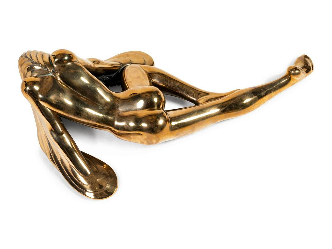 Tom (and Bob) Bennett (American, b. 1928) Figure: Tom (and Bob) Bennett (American, b. 1928) Figure polished gilt bronze Width 36 inches.