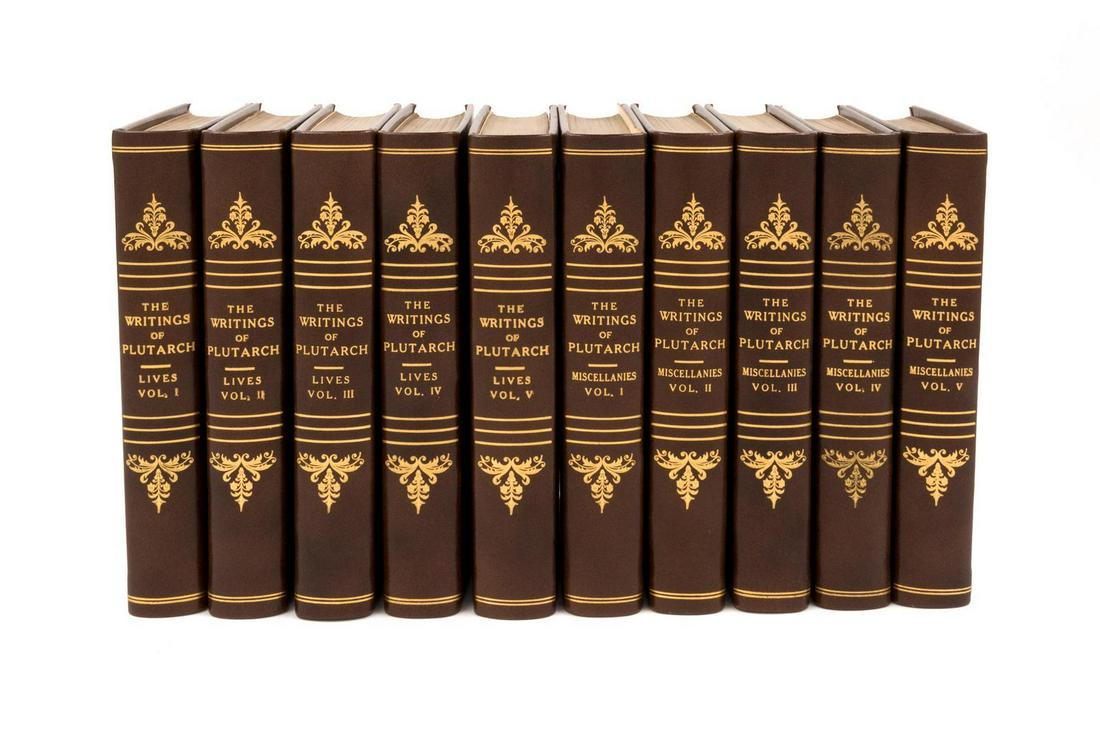 PLUTARCH. The Writings of Plutarch. New York: The: PLUTARCH. The Writings of Plutarch. New York: The Athenaeum Society, 1905. 10 volumes, 8vo. Frontispiece to each volume. Modern brown leather gilt, top edge gilt.