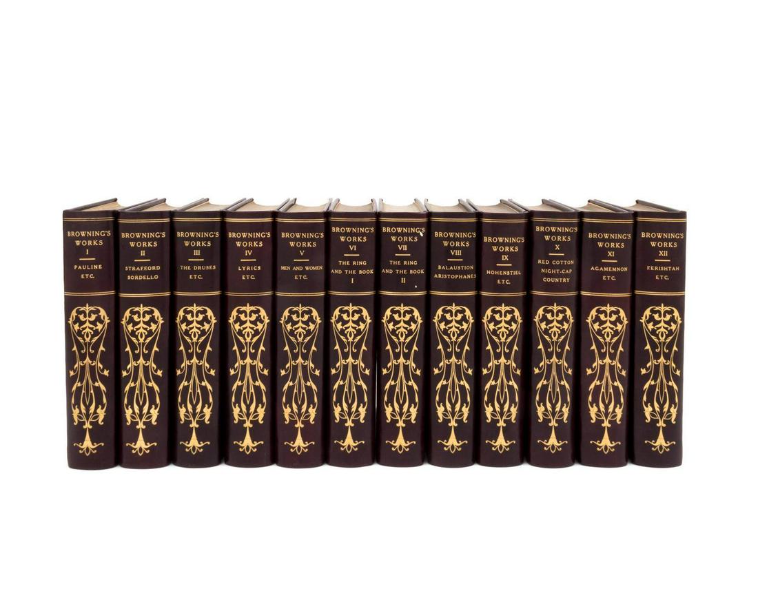 BROWNING, Elizabeth Barrett (1806-1861). Works. New: BROWNING, Elizabeth Barrett (1806-1861). Works. New York: Fred DeFau & Company, 1898. 12 volumes, 8vo. Frontispiece to each volume. Modern brown leather gilt, top edge gilt. LIMITED EDITION, number 
