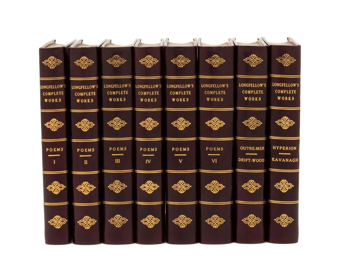 LONGFELLOW, Henry Wadsworth (1807-1882). Works. Boston: LONGFELLOW, Henry Wadsworth (1807-1882). Works. Boston and New York: Houghton, Mifflin and Co., 1910. 8 volumes, 8vo. Frontispiece to each volume. Modern brown leather gilt, top edge gilt. Fireside 