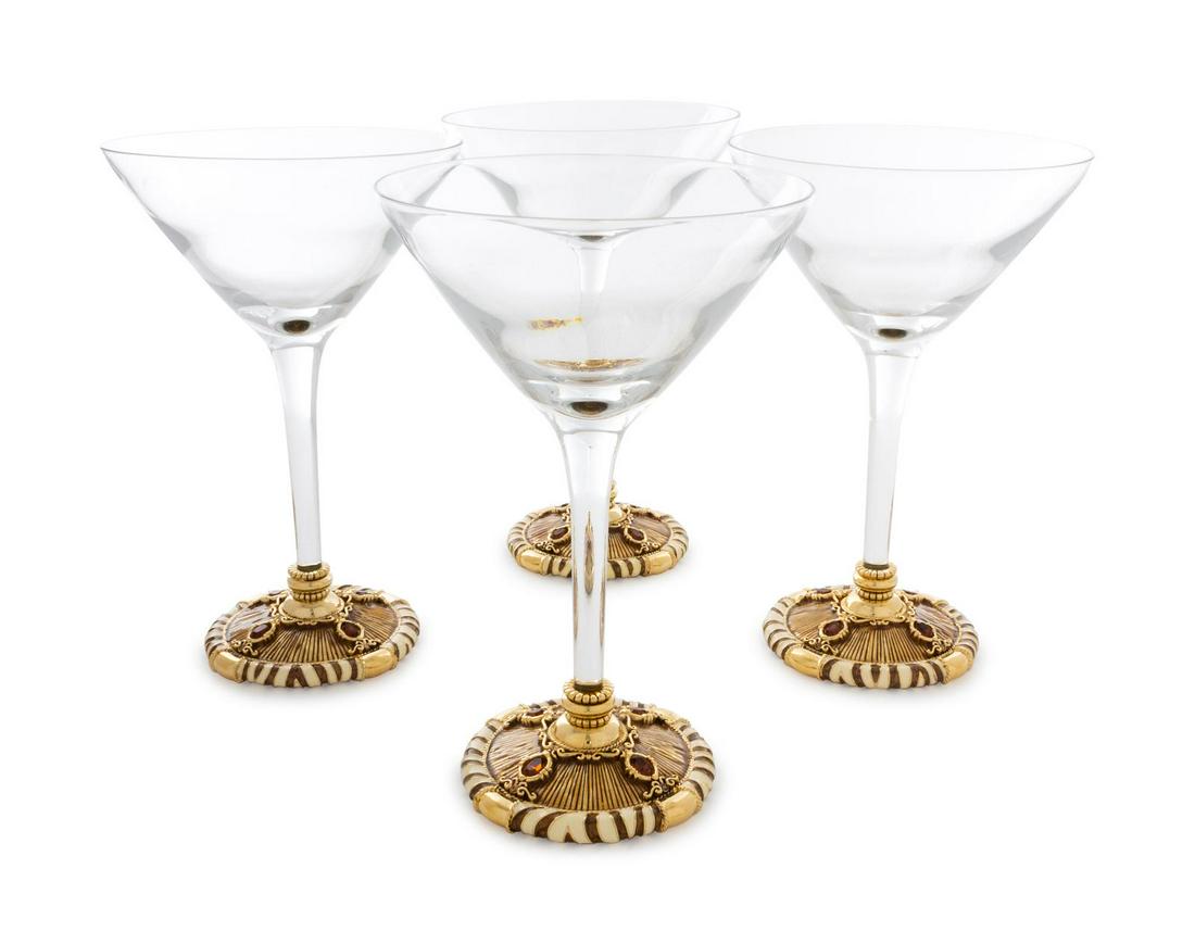 A Set of Four St. John Enamel and Gilt Metal Cocktail: A Set of Four St. John Enamel and Gilt Metal Cocktail Glasses 20th Century Height 7 inches.