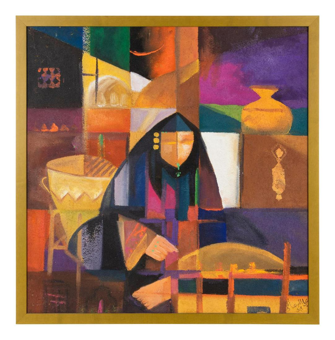 Ali El-Hamashi (Iraqi, b. 1966): Ali El-Hamashi (Iraqi, b. 1966) Untitled pigment and sand on canvas signed and dated (lower right) 30 1/8 x 30 1/2 inches (visible). Property from the Collection of Hamid and Kim Alwan, Milwaukee, Wis