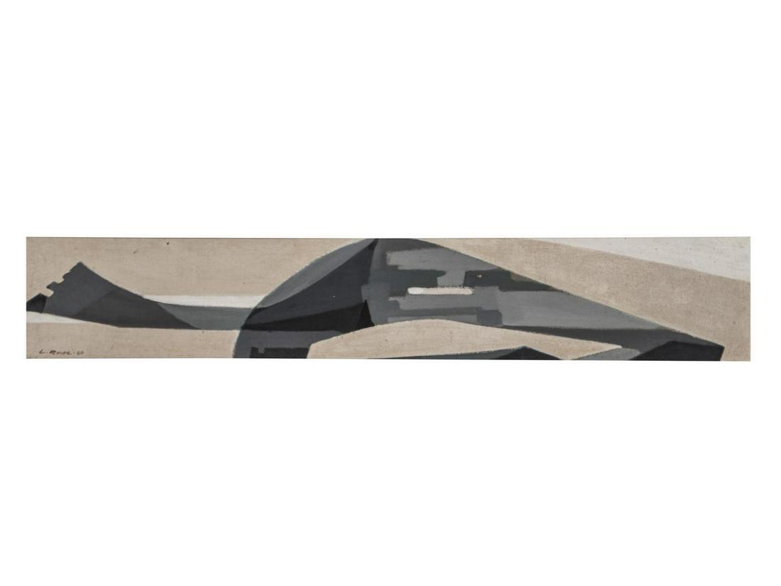 Lennart Roupe (Swedish, b. 1918) Gray Dawn, 1960 : Lennart Roupe (Swedish, b. 1918) Gray Dawn, 1960 oil on burlap signed and dated (lower left), titled (verso) 10 x 59 1/2 inches. Deaccessioned from the Boca Raton Museum of Art to benefit the Acquis