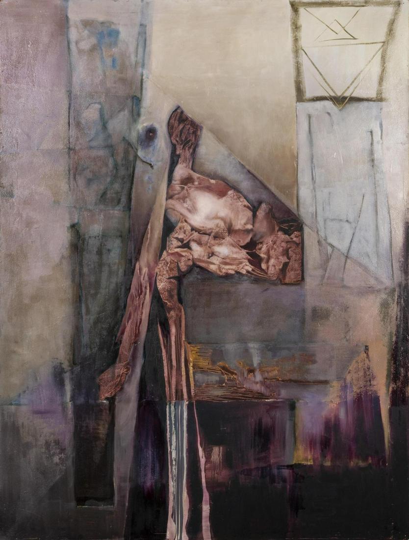 Ingeborg Ringer (Argentinian, 20th Century) Ave Fenix,: Ingeborg Ringer (Argentinian, 20th Century) Ave Fenix, 1987 oil on masonite signed, titled and dated (stretcher) 64 in x 48 inches. Deaccessioned from the Boca Raton Museum of Art to benefit the Acqui