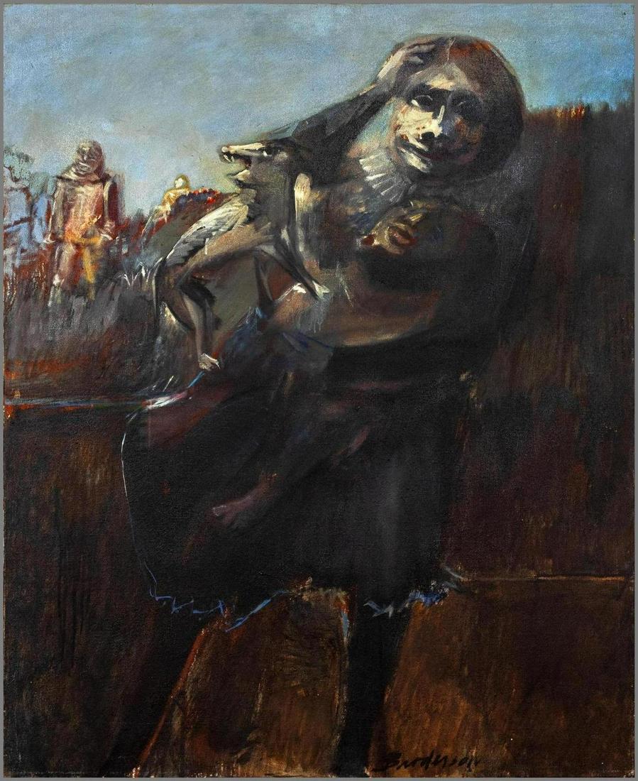 Robert M. Broderson (American, 1920 -1993) Child of: Robert M. Broderson (American, 1920 -1993) Child of the Fields, Circa 1960 oil on canvas signed (lower right) 53 x 43 inches. Deaccessioned from the Boca Raton Museum of Art to benefit the Acquisiti