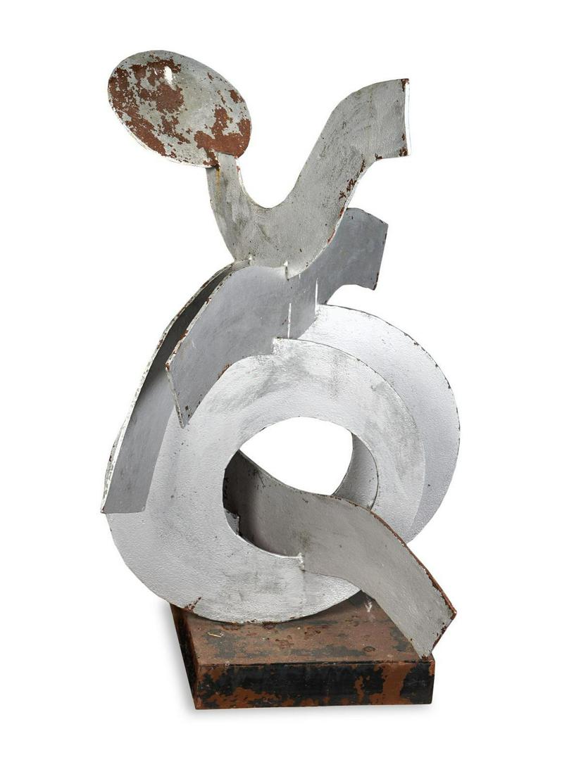 Hans Van de Bovenkamp (Dutch, b. 1938) Circles and: Hans Van de Bovenkamp (Dutch, b. 1938) Circles and Waves, 1980 brushed aluminum 72 x 60 x 60 inches. Deaccessioned from the Boca Raton Museum of Art to benefit the Acquisitions Fund