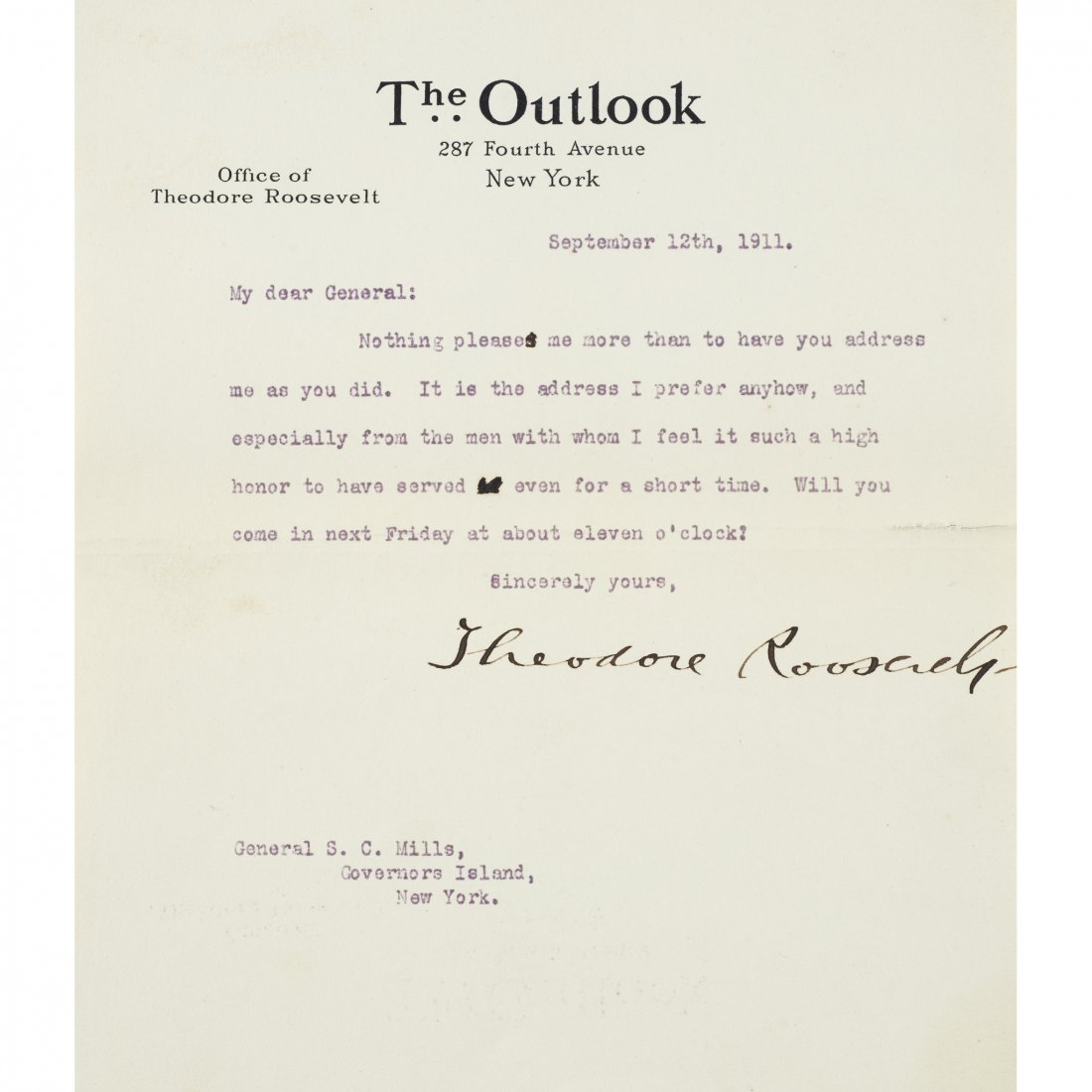 [Presidential] Roosevelt, Theodore, Typed Letter, (1 of 1)
