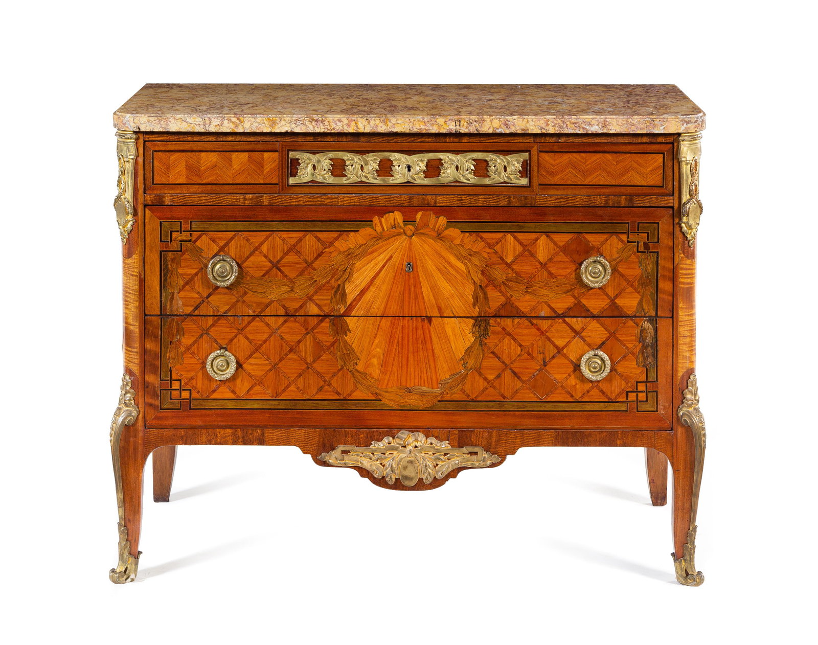 A Louis XV Style Gilt Bronze Mounted Parquetry Commode (1 of 1)