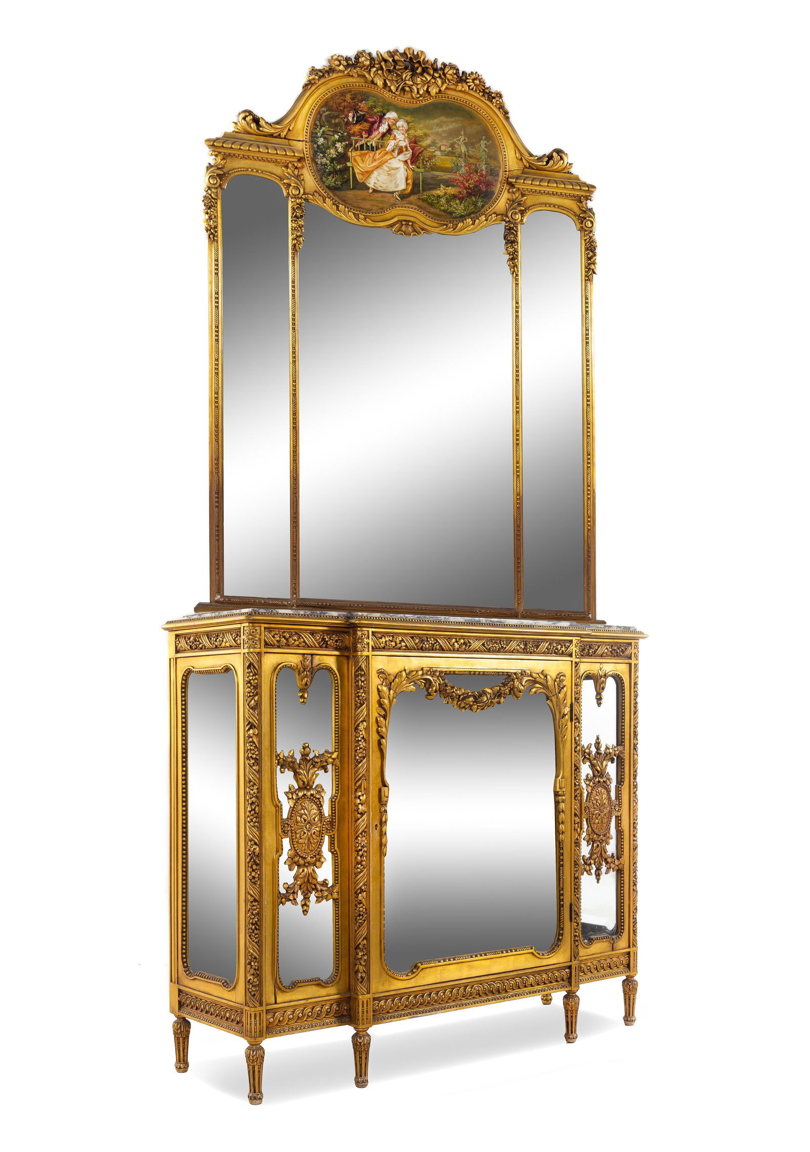 A Louis XVI Style Giltwood Vitrine Cabinet and Trumeau (1 of 2)