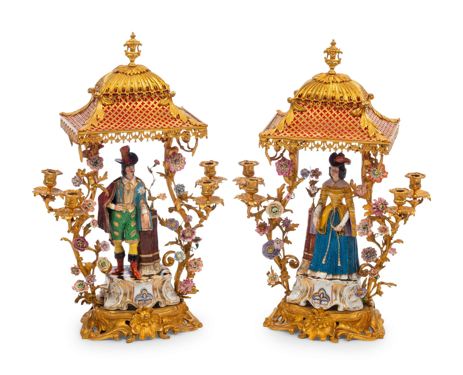 A Pair of French Gilt Bronze and Porcelain Figural (1 of 1)