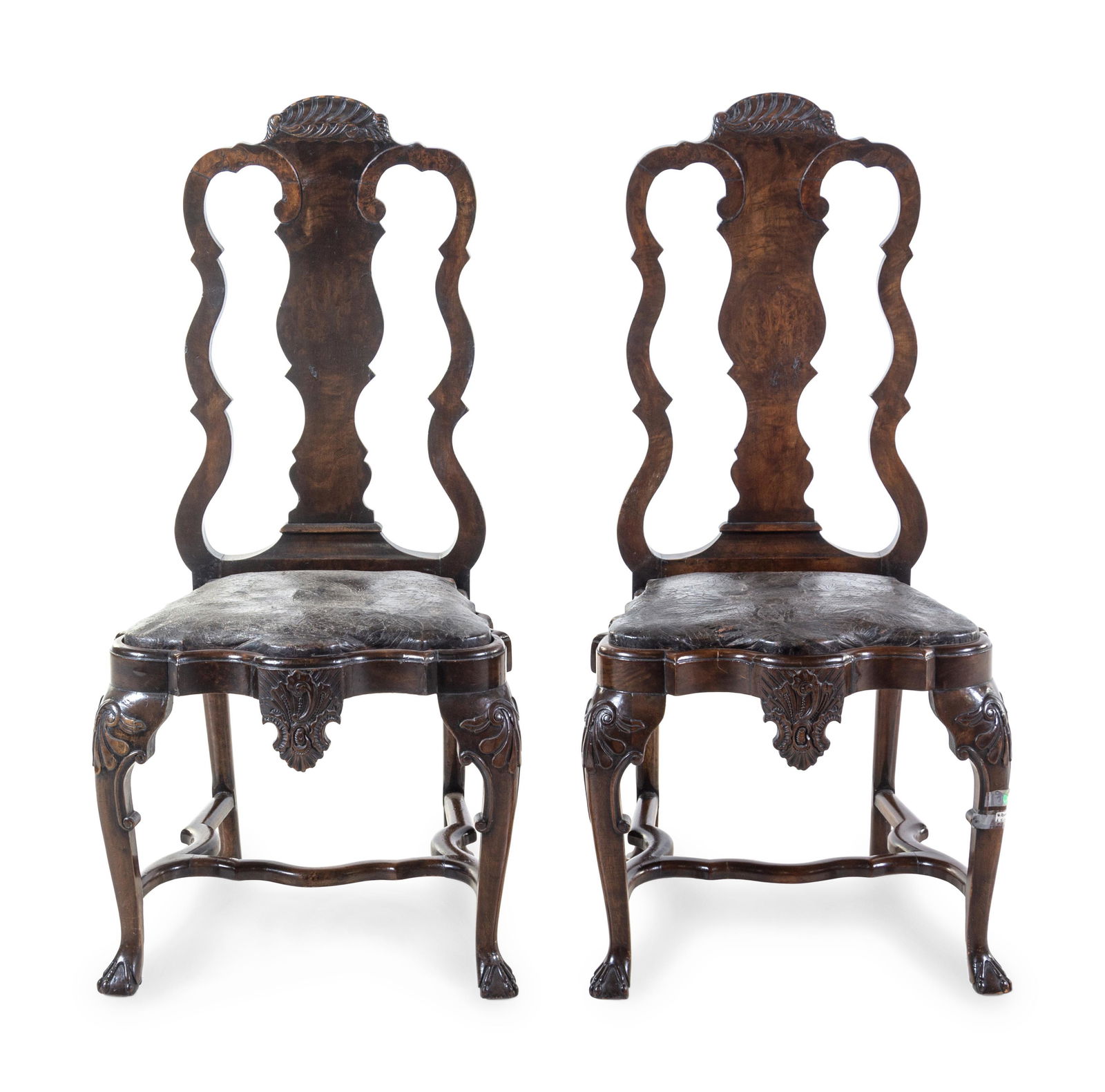 A Pair of Queen Anne Style Walnut Side Chairs (1 of 1)