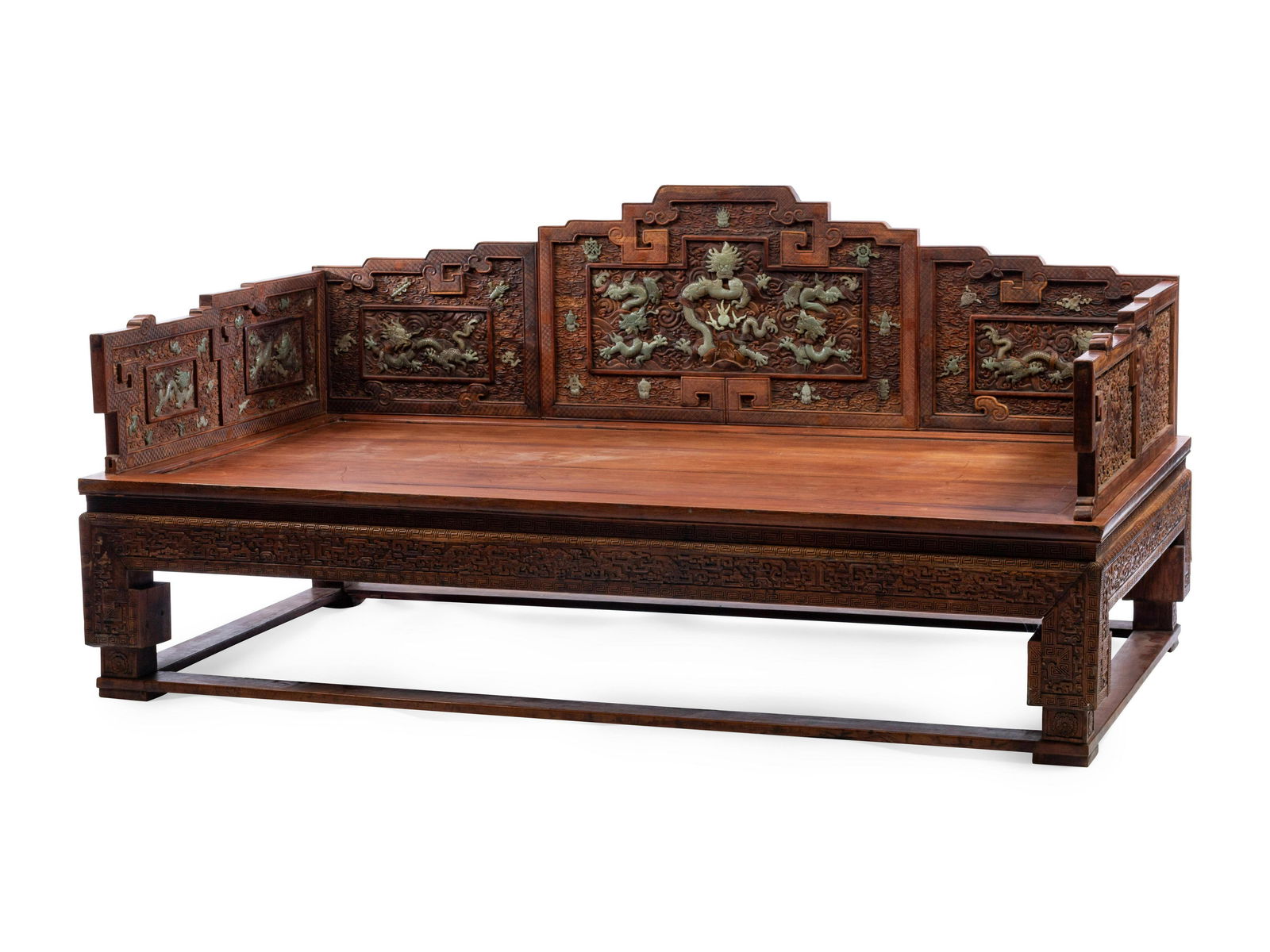 A Chinese Carved Hardwood and Hardstone-Inset Daybed (1 of 1)