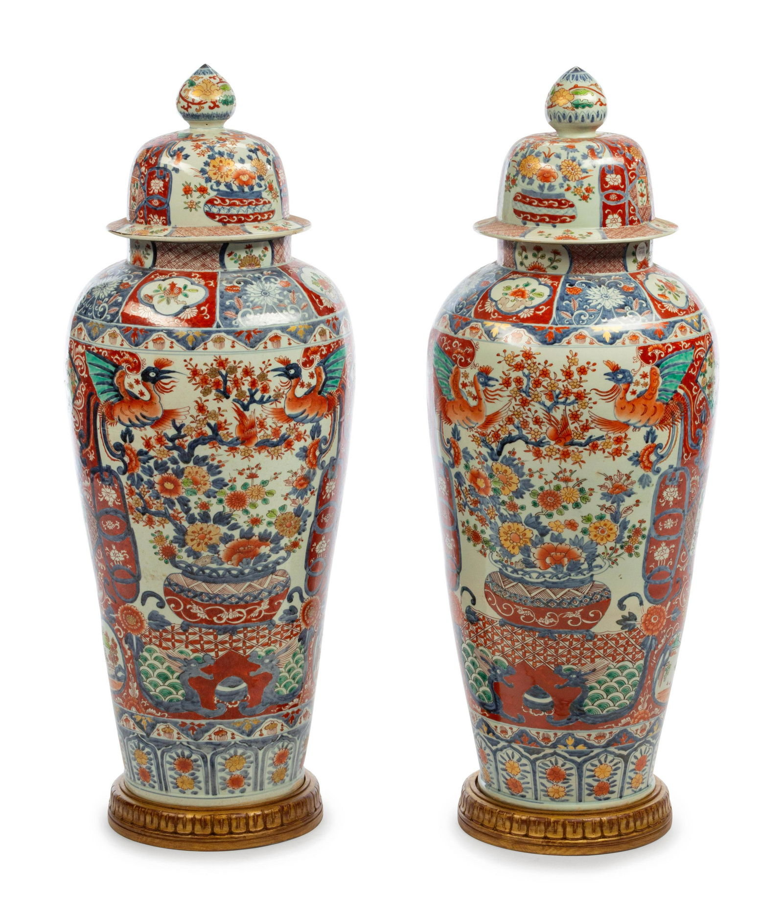A Pair of Large Japanese Imari Porcelain Covered Jars (1 of 1)