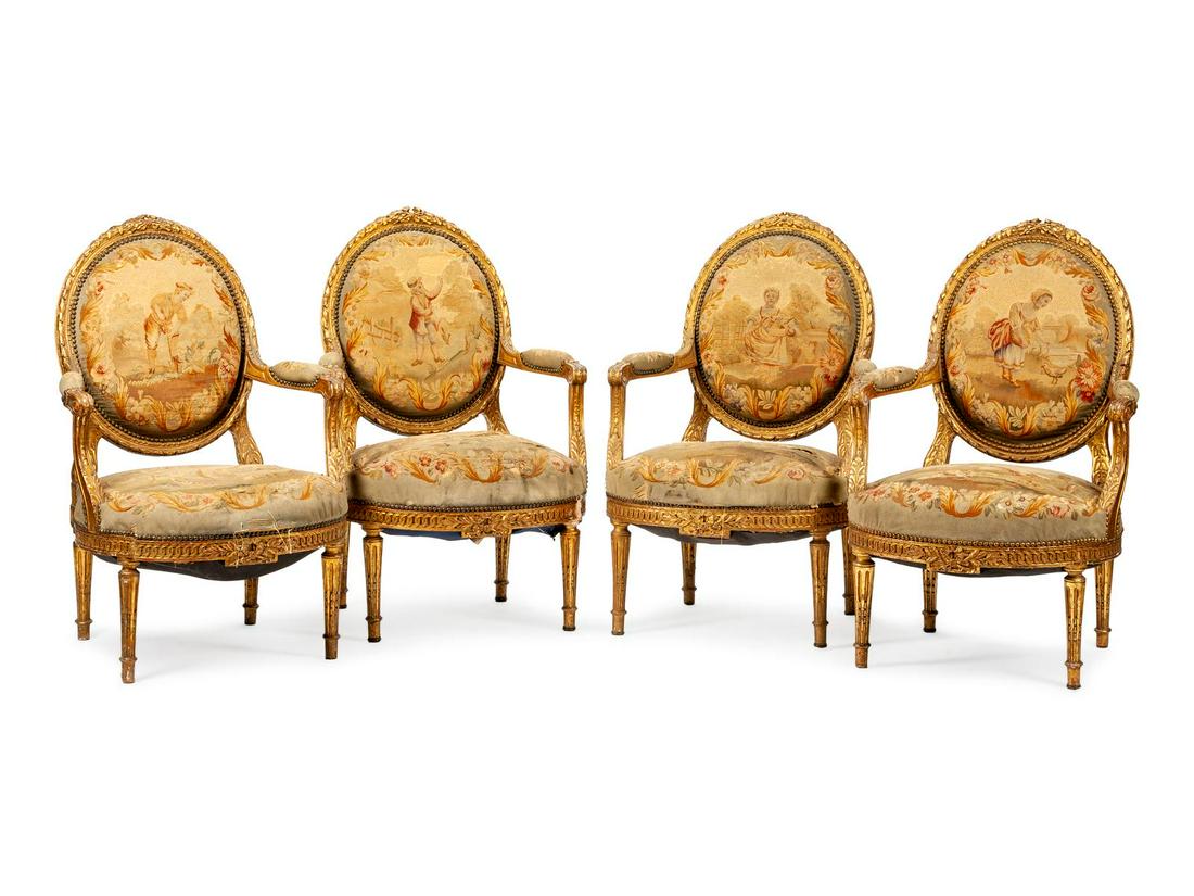 A Set of Four Louis XVI Style Aubusson Tapestry (1 of 1)
