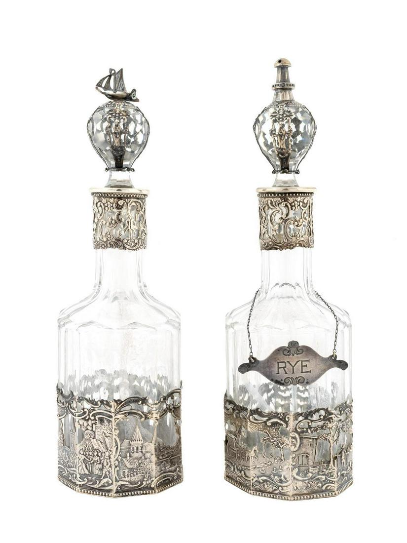 A Pair of Dutch Silver Mounted Decanters Height 10 1/2 (1 of 1)