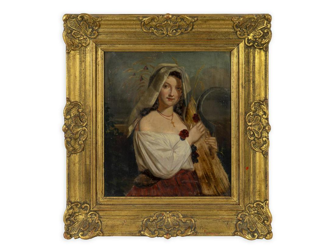 Continental School (19th Century) Woman with Scythe: Continental School (19th Century) Woman with Scythe oil on canvas 16 x 14 inches. Private Collection, Jupiter, FL