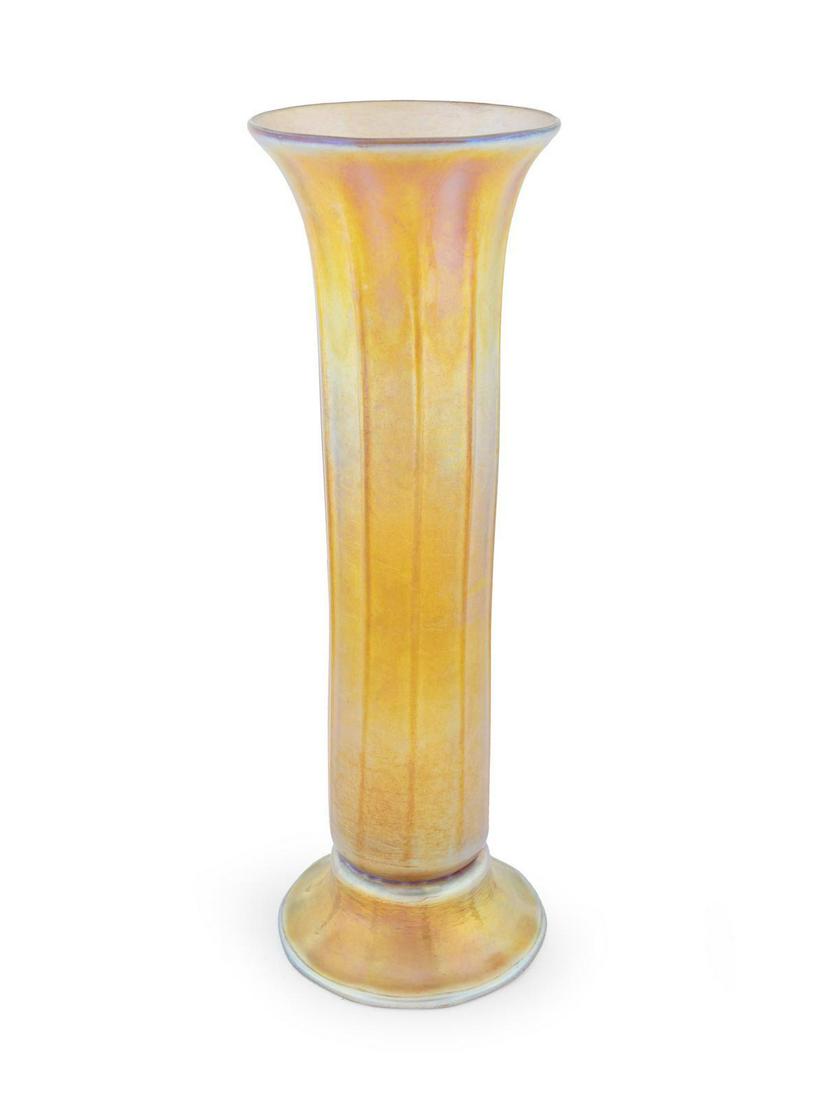 A Tiffany Studios Gold Favrile Ribbed Glass Vase  (1 of 2)