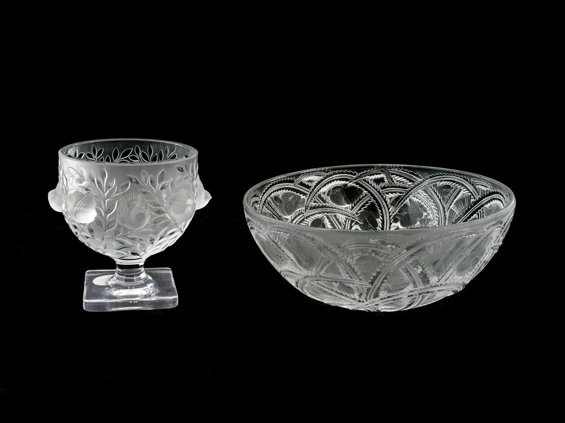 A Lalique Bowl and Chalice Diameter of bowl 9 inches.: A Lalique Bowl and Chalice LATE 20TH CENTURY Diameter of bowl 9 inches.