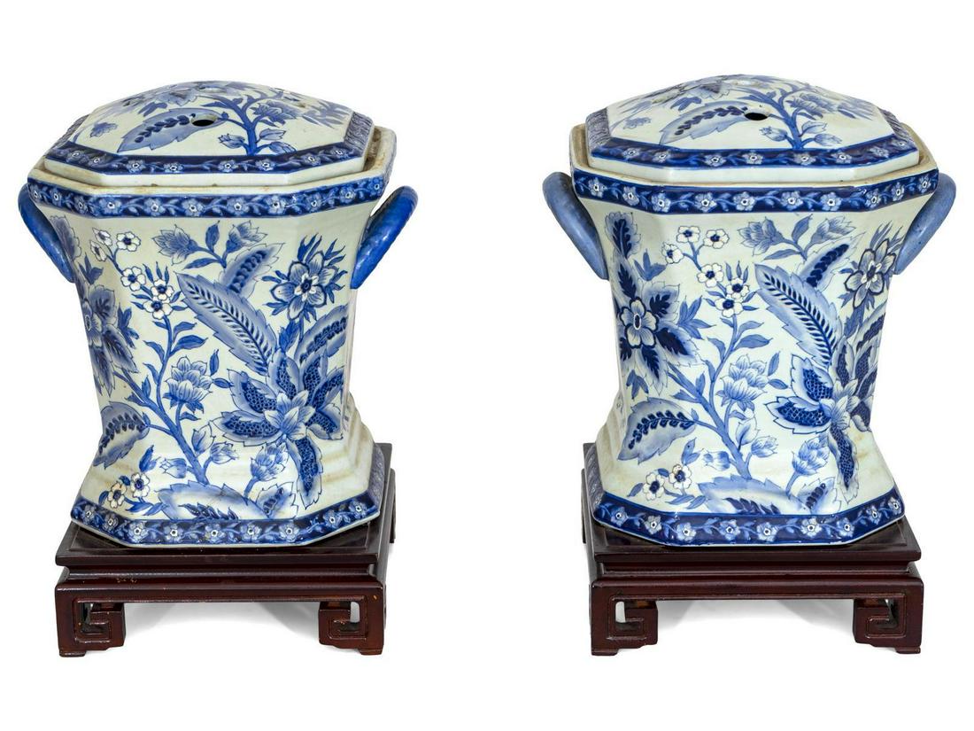 A Pair of Chinese Blue and White Porcelain Bough Pots (1 of 1)