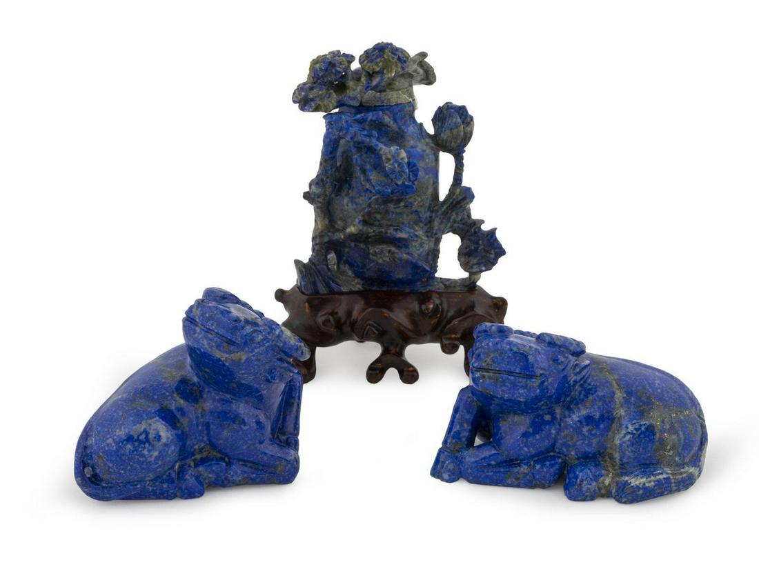 A Group of Three Chinese Carved Sodalite Figures Length (1 of 1)