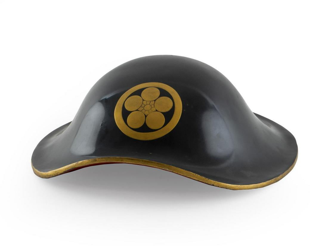 A Japanese Black and Gold Lacquer Helmet Width 12 3/4 x (1 of 1)