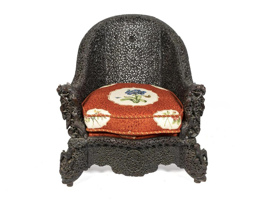 A Burmese Pierce-Carved Ironwood Slipper Chair Height (1 of 1)
