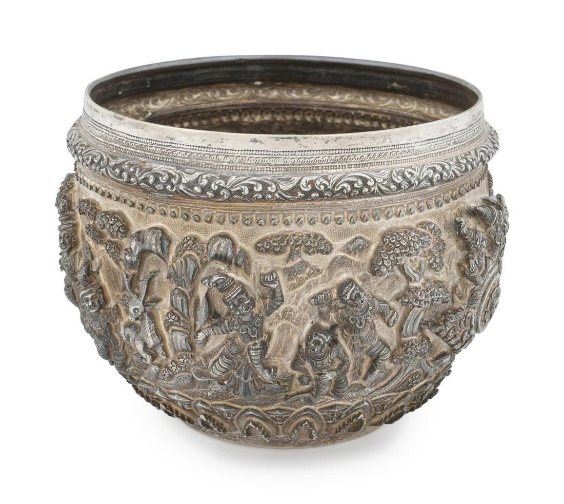 A Burmese Silver Repousse Thabeik Offering Bowl Height (1 of 1)