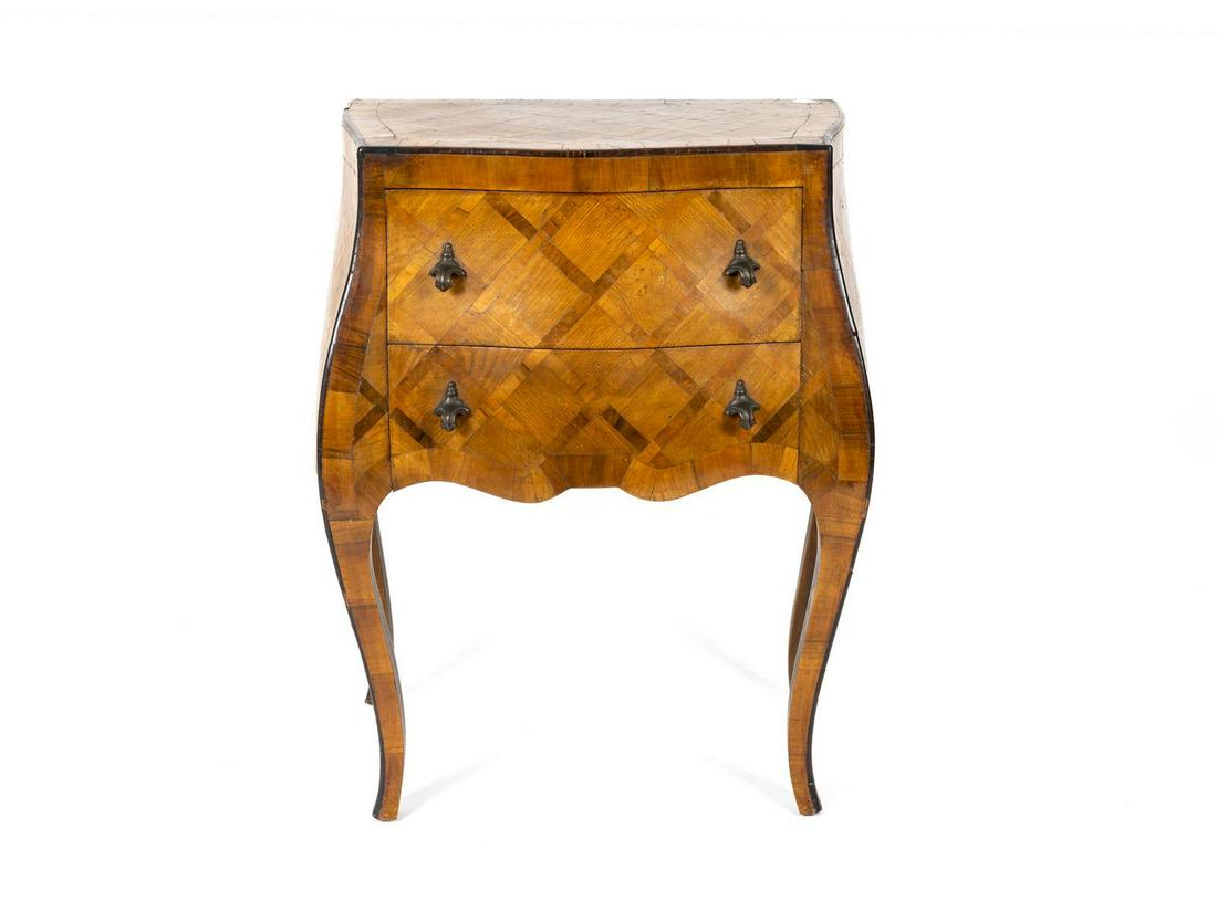 An Italian Rococo Style Parquetry Bombe Side Table (1 of 1)